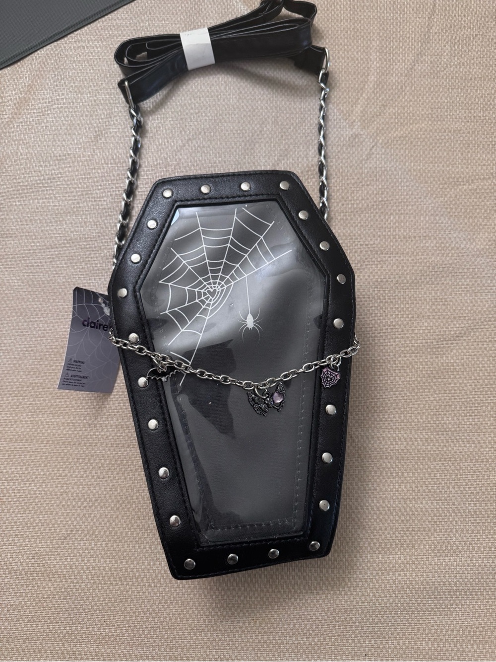 Claire's Black Coffin Crossbody Bag with Spider Web Graphic
